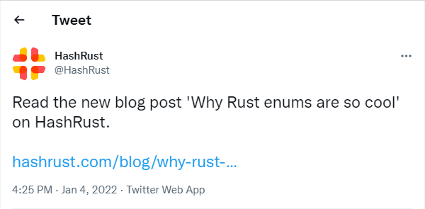 Tweet about my last post about Rust enums